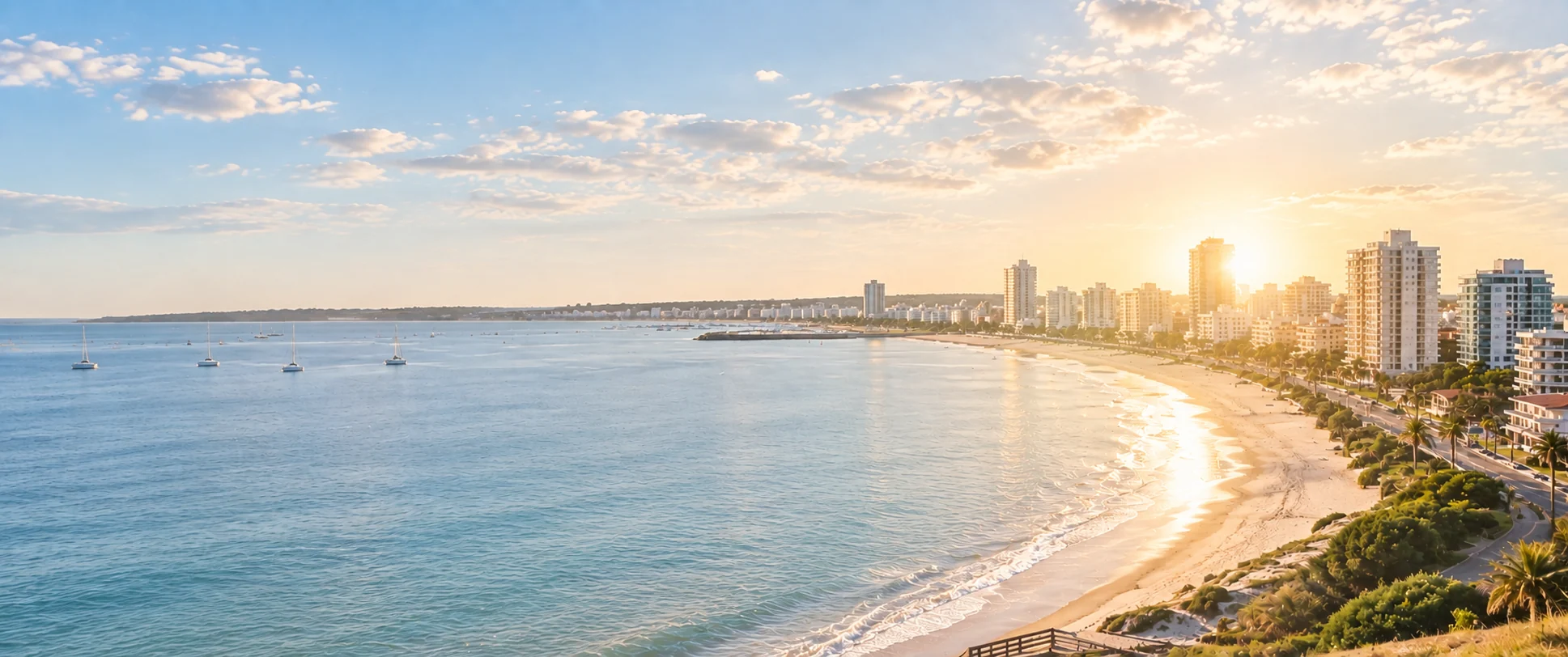 Vista panorámica real de Punta del Este al atardecer